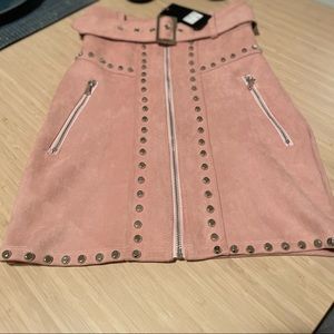 Pink suede skirt with silver studded buttons